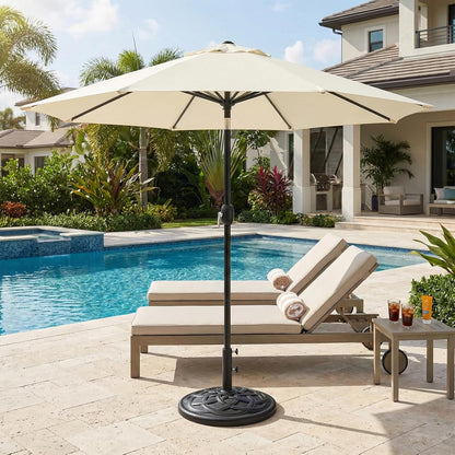 SUNGUARD UMBRELLAS Round Heavy Duty Patio Umbrella Base, Resin Concrete Outdoor Market Umbrella Stand with Powder-Coated Metal Stem, Adjustable Pole Holder, Black, Fits 1.5 in to 2 in Poles