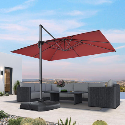 SUNGUARD UMBRELLAS Square Cantilever Patio Umbrella, 360-Degree Rotating Offset Outdoor Umbrella with Aluminum Frame, Crank Lift, Manual Tilt, Cross Base Included, Beige