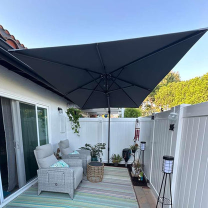 SUNGUARD UMBRELLAS Square Cantilever Patio Umbrella, 360-Degree Rotating Offset Outdoor Umbrella with Aluminum Frame, Crank Lift, Manual Tilt, Cross Base Included, Beige
