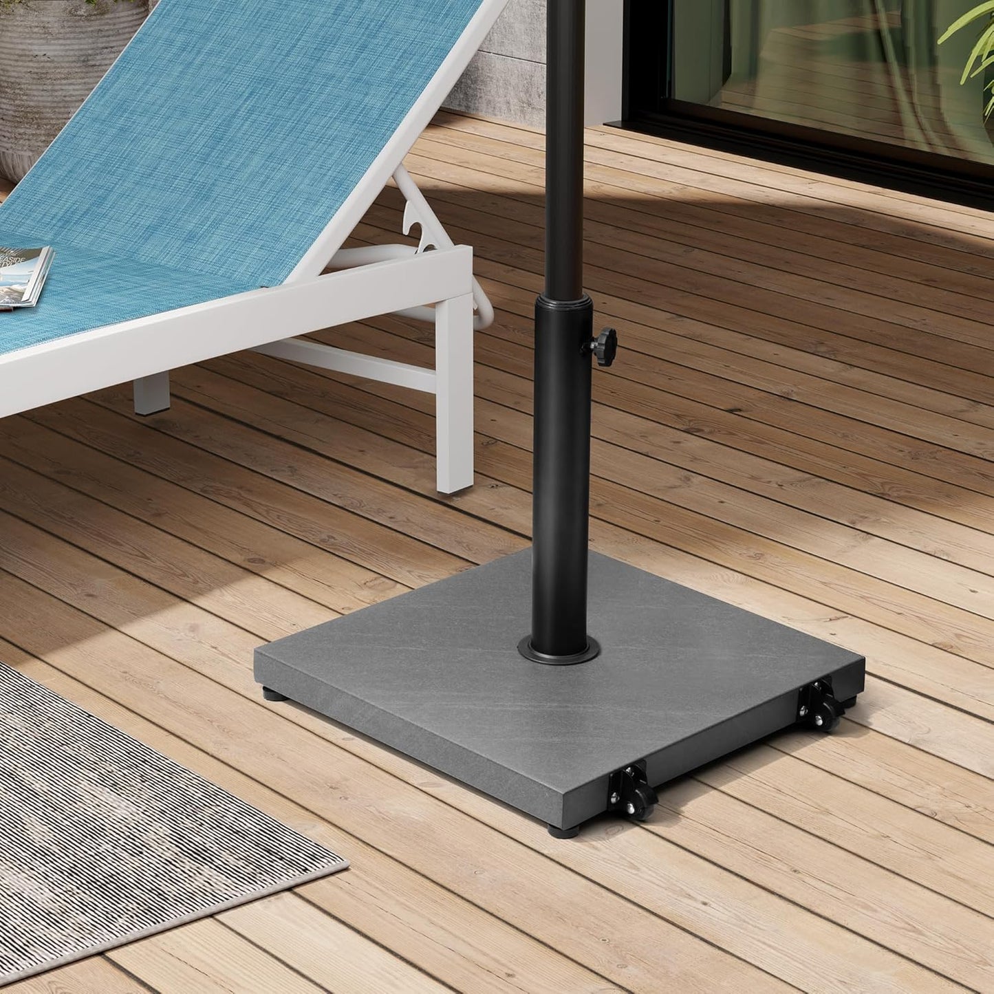 SUNGUARD UMBRELLAS 43 lb Square Patio Umbrella Base with Wheels, Pre-Filled Concrete Outdoor Market Umbrella Stand, Powder-Coated Steel, Gray, Fits 1.37 in, 1.5 in, and 1.9 in Poles
