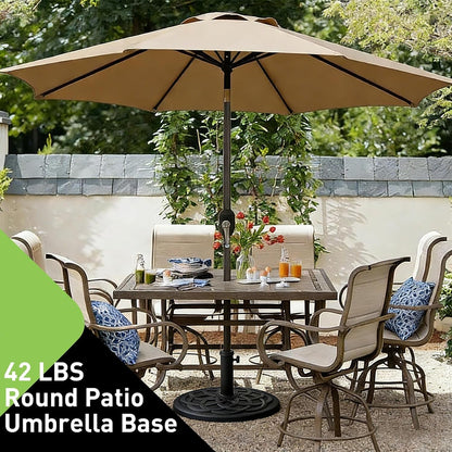 SUNGUARD UMBRELLAS Round Heavy Duty Patio Umbrella Base, Resin Concrete Outdoor Market Umbrella Stand with Powder-Coated Metal Stem, Adjustable Pole Holder, Black, Fits 1.5 in to 2 in Poles