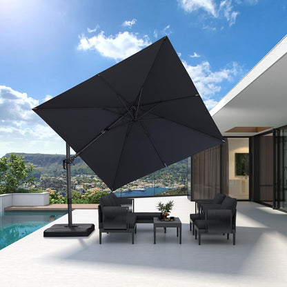 SUNGUARD UMBRELLAS Square Cantilever Patio Umbrella, 360-Degree Rotating Offset Outdoor Umbrella with Aluminum Frame, Crank Lift, Manual Tilt, Cross Base Included, Beige