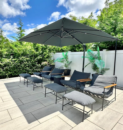 SUNGUARD UMBRELLAS Square Cantilever Patio Umbrella, 360-Degree Rotating Offset Outdoor Umbrella with Aluminum Frame, Crank Lift, Manual Tilt, Cross Base Included, Beige