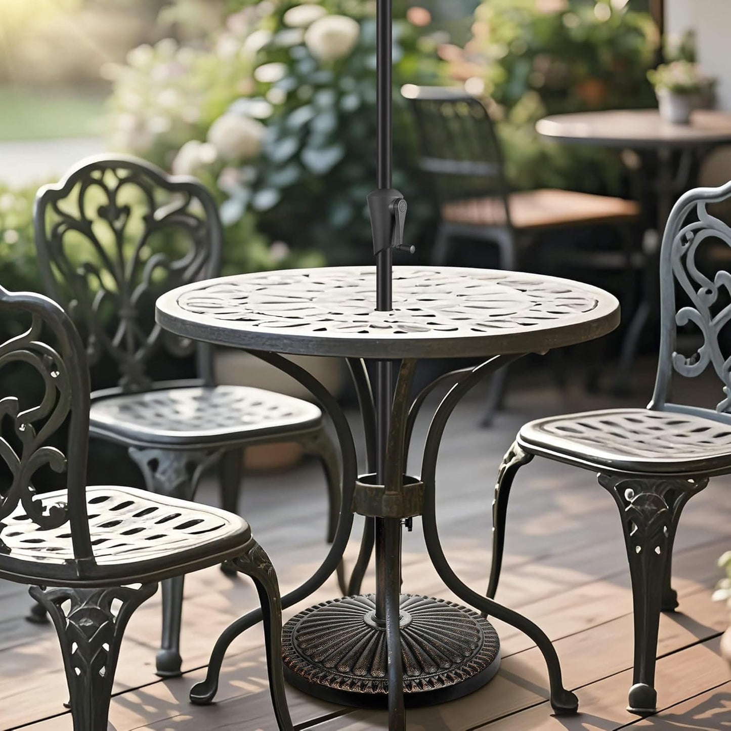 SUNGUARD UMBRELLAS Round Patio Umbrella Base, Bronze Resin Concrete Outdoor Market Umbrella Stand with Adjustable Pole Reducers, Tension Screw, Fits Up to 1.9 in Poles, for 7 ft to 11 ft Patio Umbrellas