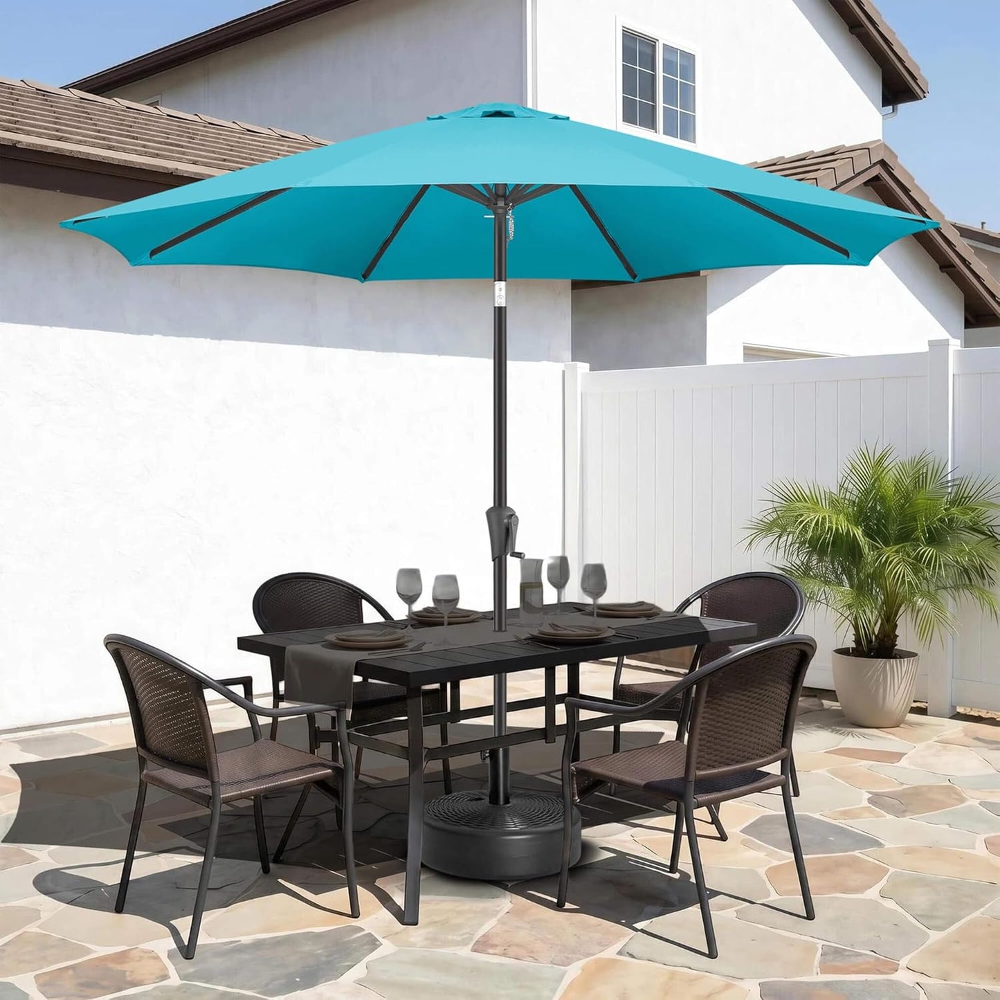 SUNGUARD UMBRELLAS Round Fillable Patio Umbrella Base, Water or Sand Fillable Outdoor Umbrella Stand, Adjustable Pole Holder Fits 1.5 in to 1.9 in Poles, Black, for 6 ft to 10 ft Patio Umbrellas