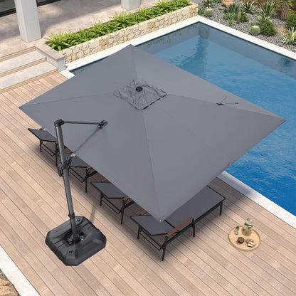 SUNGUARD UMBRELLAS Square Cantilever Patio Umbrella, 360-Degree Rotating Offset Outdoor Umbrella with Aluminum Frame, Crank Lift, Manual Tilt, Cross Base Included, Beige