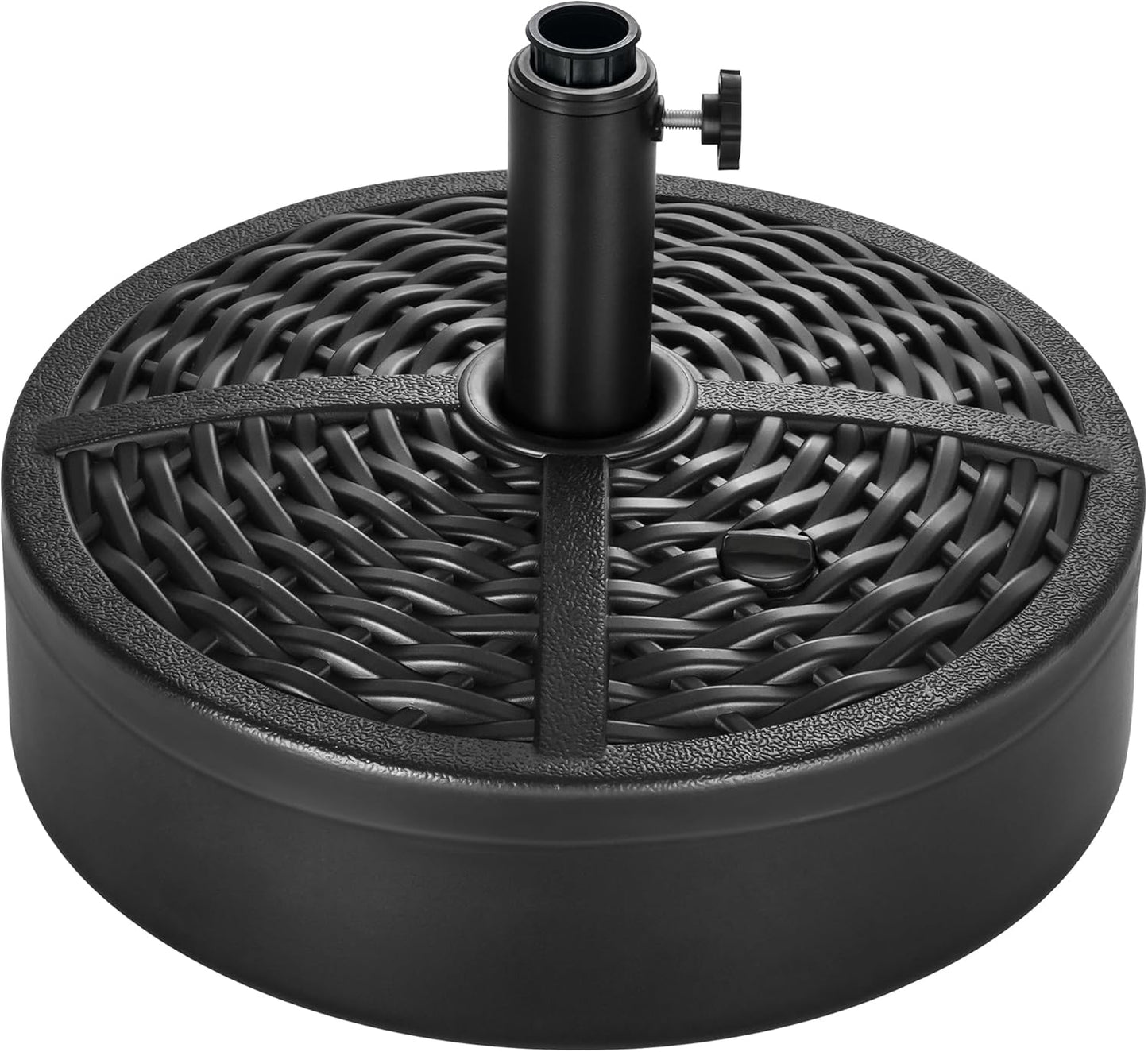SUNGUARD UMBRELLAS Round Fillable Patio Umbrella Base, Water or Sand Fillable Outdoor Umbrella Stand, Adjustable Pole Holder Fits 1.5 in to 1.9 in Poles, Black, for 6 ft to 10 ft Patio Umbrellas