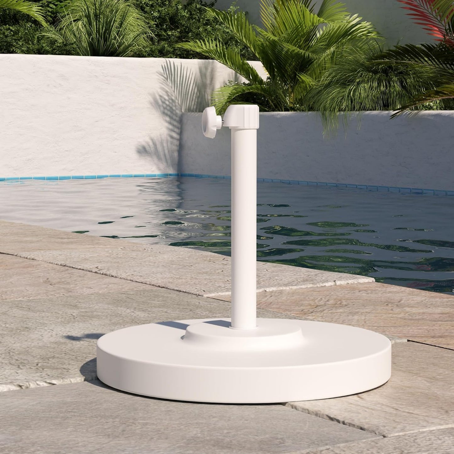 SUNGUARD UMBRELLAS 50 lb Round Concrete Patio Umbrella Base, Powder-Coated Steel Outdoor Umbrella Stand with 16 in Receiver Pole, White, Fits Up to 1.5 in Umbrella Poles