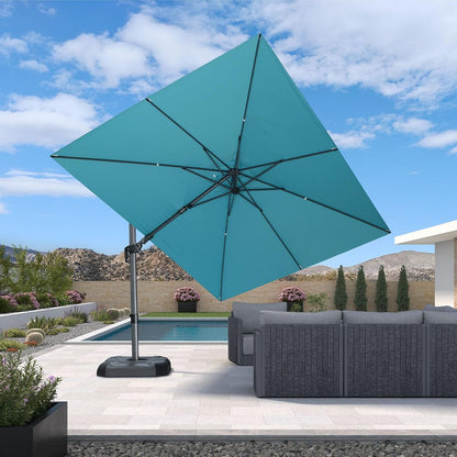 SUNGUARD UMBRELLAS Square Cantilever Patio Umbrella, 360-Degree Rotating Offset Outdoor Umbrella with Aluminum Frame, Crank Lift, Manual Tilt, Cross Base Included, Beige