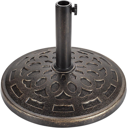 SUNGUARD UMBRELLAS Round Patio Umbrella Base, Bronze Resin Concrete Outdoor Market Umbrella Stand with Adjustable Pole Reducers, Tension Screw, Fits Up to 1.9 in Poles, for 7 ft to 11 ft Patio Umbrellas