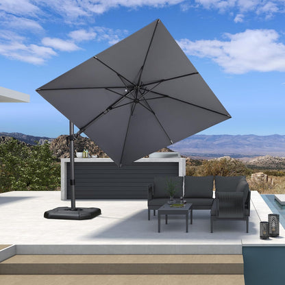 SUNGUARD UMBRELLAS Square Cantilever Patio Umbrella, 360-Degree Rotating Offset Outdoor Umbrella with Aluminum Frame, Crank Lift, Manual Tilt, Cross Base Included, Beige