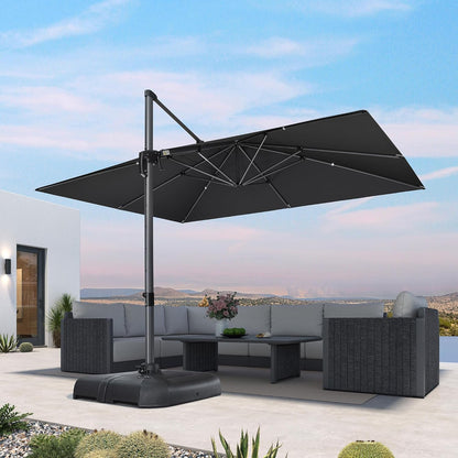 SUNGUARD UMBRELLAS Square Cantilever Patio Umbrella, 360-Degree Rotating Offset Outdoor Umbrella with Aluminum Frame, Crank Lift, Manual Tilt, Cross Base Included, Beige