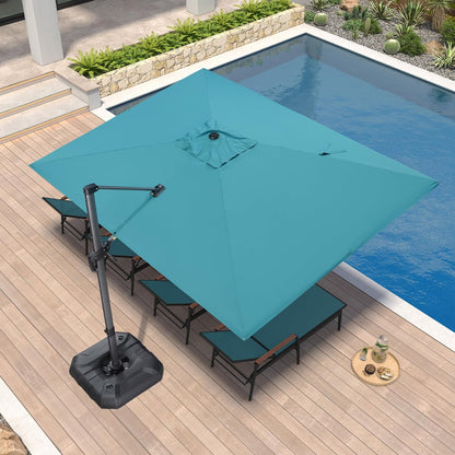 SUNGUARD UMBRELLAS Square Cantilever Patio Umbrella, 360-Degree Rotating Offset Outdoor Umbrella with Aluminum Frame, Crank Lift, Manual Tilt, Cross Base Included, Beige