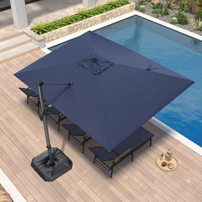 SUNGUARD UMBRELLAS Square Cantilever Patio Umbrella, 360-Degree Rotating Offset Outdoor Umbrella with Aluminum Frame, Crank Lift, Manual Tilt, Cross Base Included, Beige