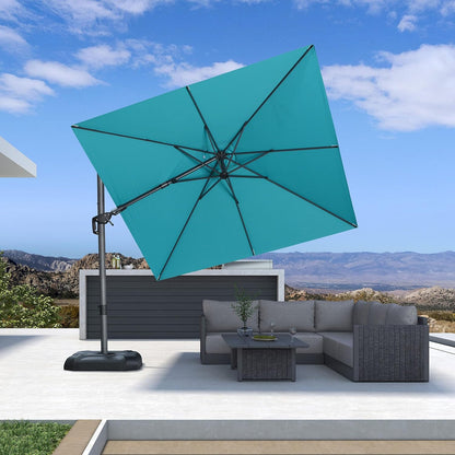 SUNGUARD UMBRELLAS Square Cantilever Patio Umbrella, 360-Degree Rotating Offset Outdoor Umbrella with Aluminum Frame, Crank Lift, Manual Tilt, Cross Base Included, Beige