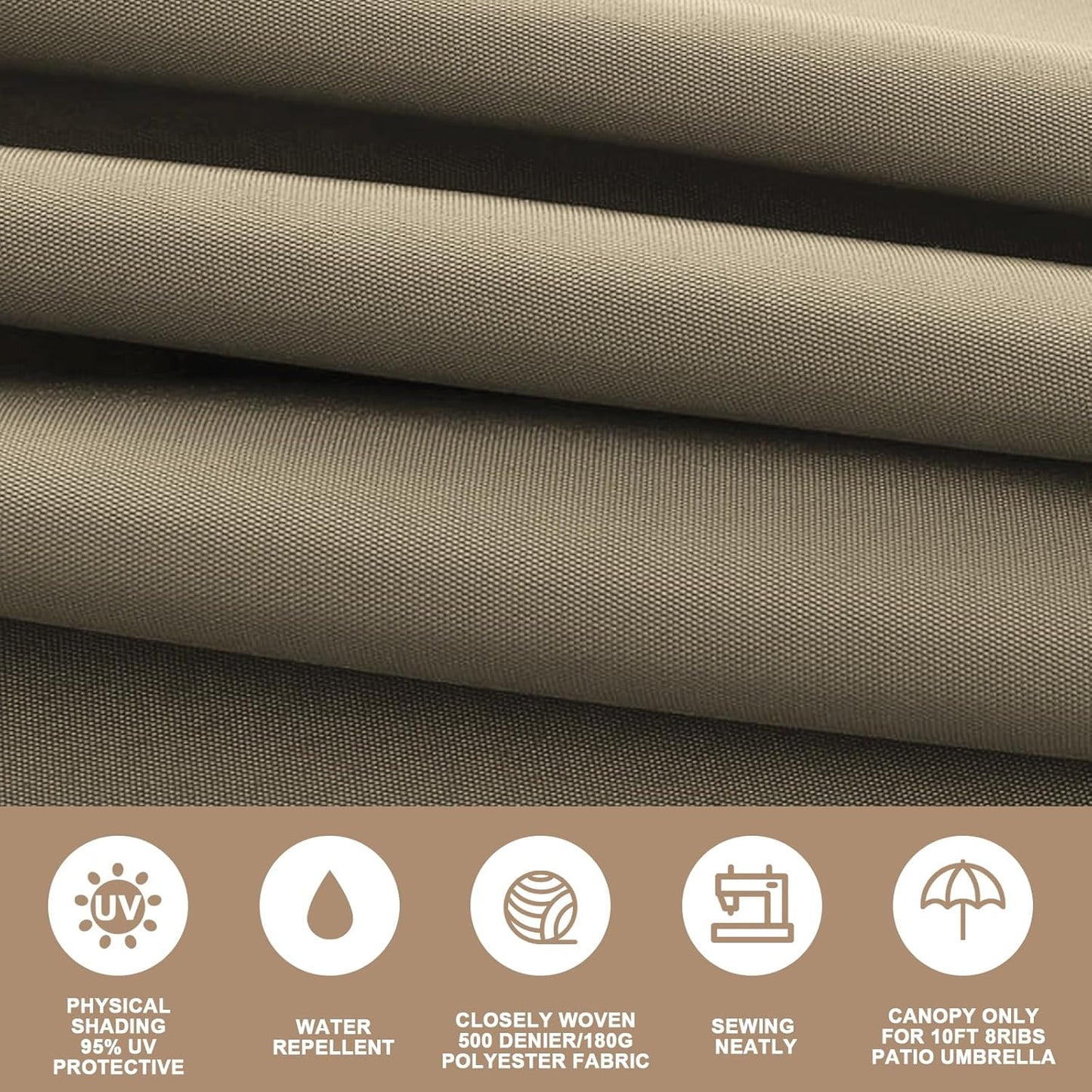 SUNGUARD UMBRELLAS 10 ft Patio Umbrella Replacement Canopy, 8-Rib Outdoor Umbrella Fabric Cover for Hanging Offset, Cantilever, and Market Umbrellas, 300D Polyester, Canopy Only