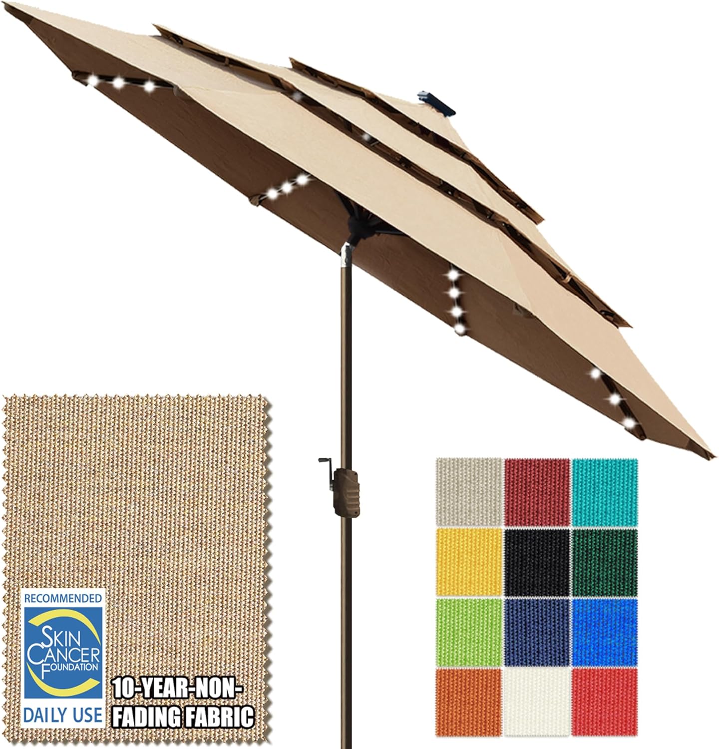 SUNGUARD UMBRELLAS Solar LED Patio Umbrella, Outdoor Market Table Umbrella with 80 LED Lights, Crank Lift, Manual Tilt, UPF 50+ Acrylic Canopy, Steel Frame, Teal, Base Not Included