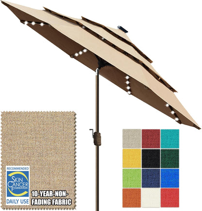 SUNGUARD UMBRELLAS Solar LED Patio Umbrella, Outdoor Market Table Umbrella with 80 LED Lights, Crank Lift, Manual Tilt, UPF 50+ Acrylic Canopy, Steel Frame, Teal, Base Not Included