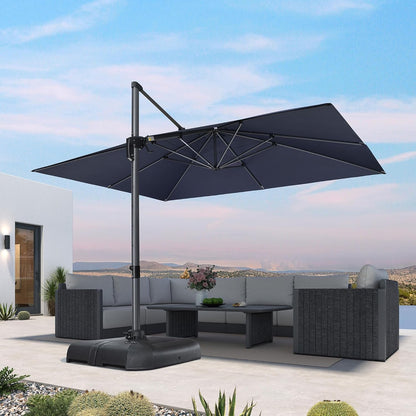 SUNGUARD UMBRELLAS Square Cantilever Patio Umbrella, 360-Degree Rotating Offset Outdoor Umbrella with Aluminum Frame, Crank Lift, Manual Tilt, Cross Base Included, Beige