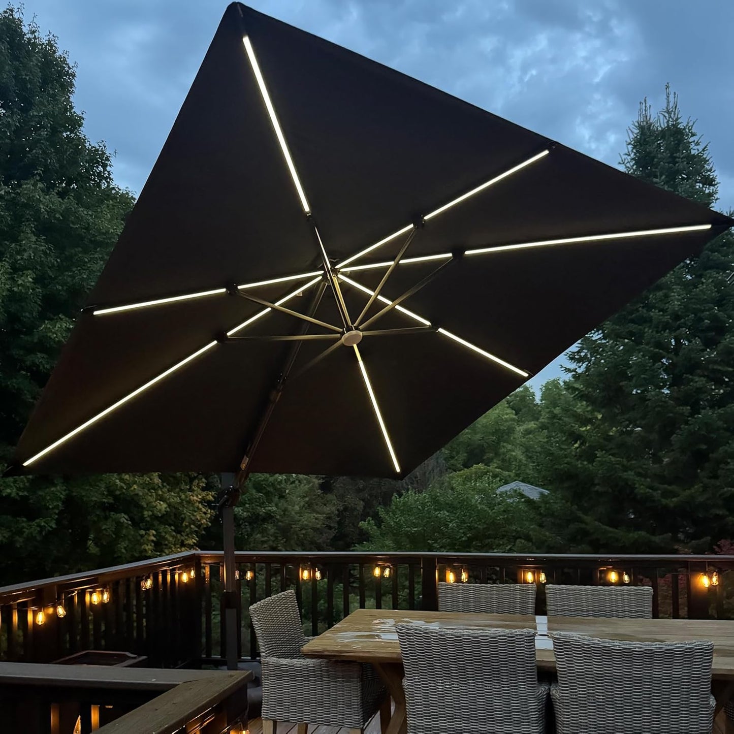 SUNGUARD UMBRELLAS Square Cantilever Patio Umbrella, 360-Degree Rotating Offset Outdoor Umbrella with Aluminum Frame, Crank Lift, Manual Tilt, Cross Base Included, Beige