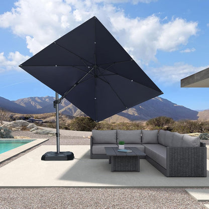 SUNGUARD UMBRELLAS Square Cantilever Patio Umbrella, 360-Degree Rotating Offset Outdoor Umbrella with Aluminum Frame, Crank Lift, Manual Tilt, Cross Base Included, Beige