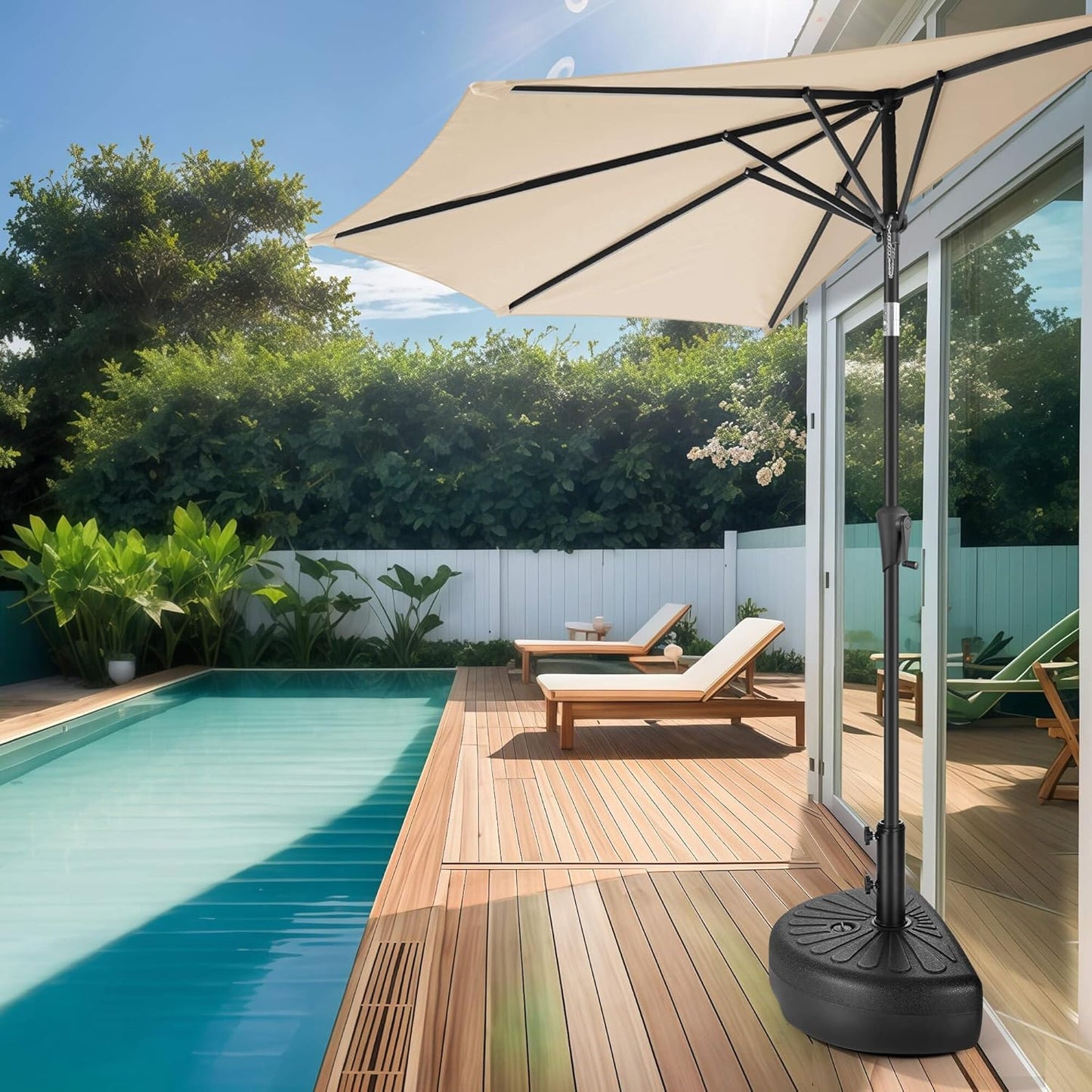 SUNGUARD UMBRELLAS 73 lb Half Round Fillable Patio Umbrella Base, Water and Sand Fillable Outdoor Umbrella Stand with Adjustable Pole Reducers, Black, for Market Table Umbrellas and Half Umbrellas