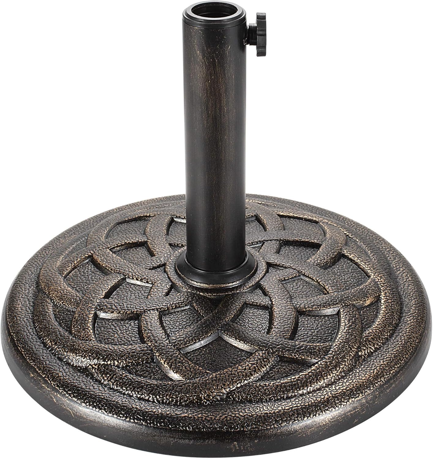 SUNGUARD UMBRELLAS Round Patio Umbrella Base, Bronze Resin Concrete Outdoor Market Umbrella Stand with Adjustable Pole Reducers, Tension Screw, Fits Up to 1.9 in Poles, for 7 ft to 11 ft Patio Umbrellas