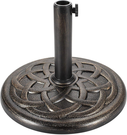 SUNGUARD UMBRELLAS Round Patio Umbrella Base, Bronze Resin Concrete Outdoor Market Umbrella Stand with Adjustable Pole Reducers, Tension Screw, Fits Up to 1.9 in Poles, for 7 ft to 11 ft Patio Umbrellas