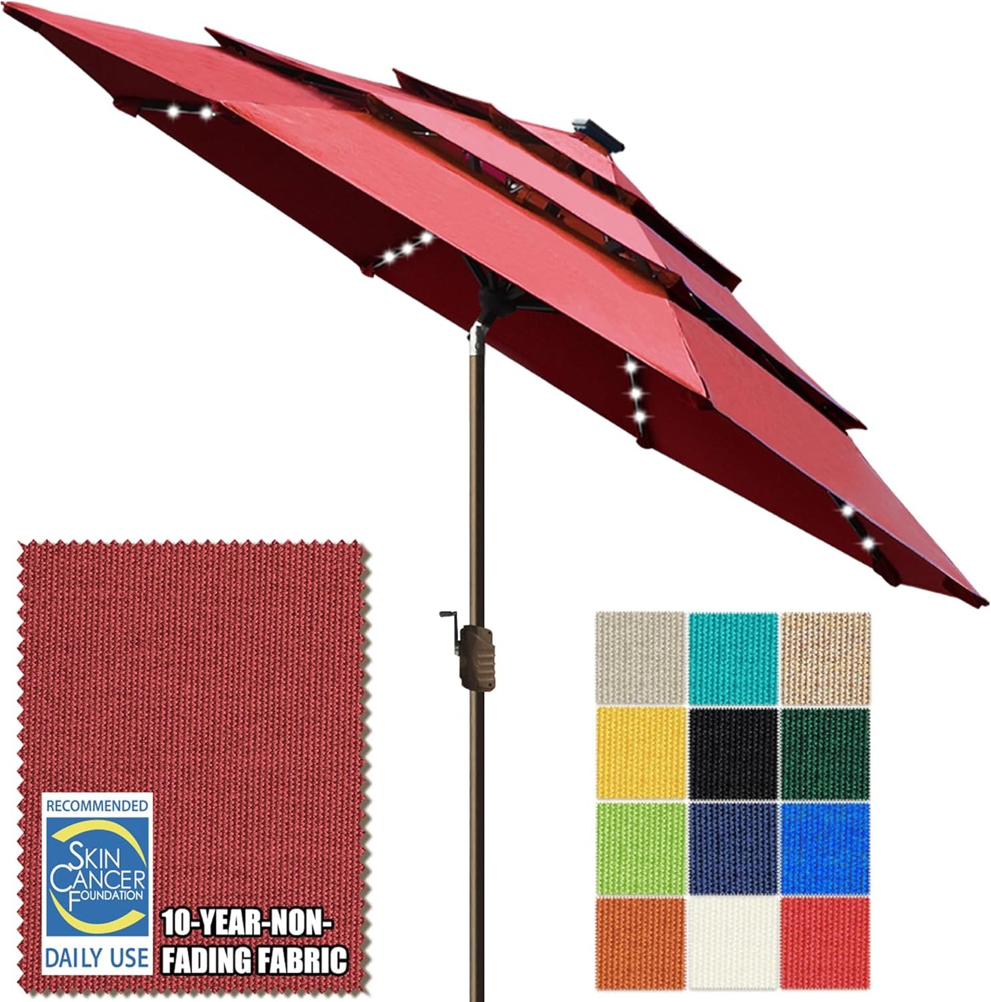 SUNGUARD UMBRELLAS Solar LED Patio Umbrella, Outdoor Market Table Umbrella with 80 LED Lights, Crank Lift, Manual Tilt, UPF 50+ Acrylic Canopy, Steel Frame, Teal, Base Not Included