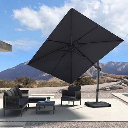 SUNGUARD UMBRELLAS Square Cantilever Patio Umbrella, 360-Degree Rotating Offset Outdoor Umbrella with Aluminum Frame, Crank Lift, Manual Tilt, Cross Base Included, Beige
