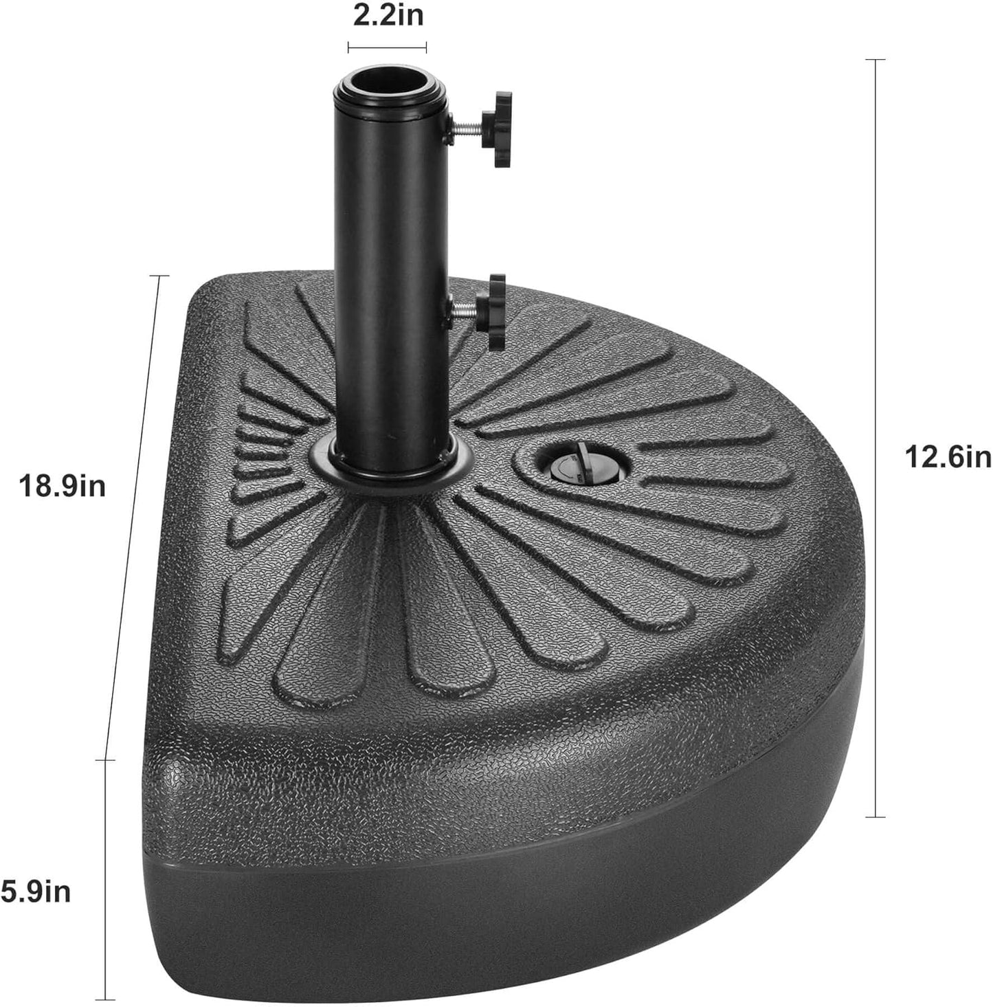 SUNGUARD UMBRELLAS 73 lb Half Round Fillable Patio Umbrella Base, Water and Sand Fillable Outdoor Umbrella Stand with Adjustable Pole Reducers, Black, for Market Table Umbrellas and Half Umbrellas
