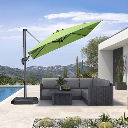 SUNGUARD UMBRELLAS Square Cantilever Patio Umbrella, 360-Degree Rotating Offset Outdoor Umbrella with Aluminum Frame, Crank Lift, Manual Tilt, Cross Base Included, Beige