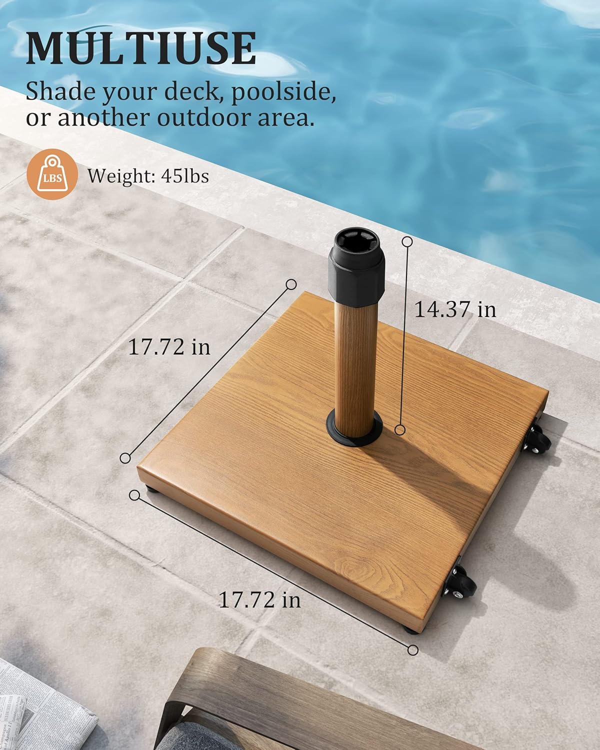 SUNGUARD UMBRELLAS 45 lb Patio Umbrella Base with Wheels, Heavy Duty Pre-Filled Concrete Outdoor Umbrella Stand, Wind-Resistant Base for 6–12 ft Umbrellas