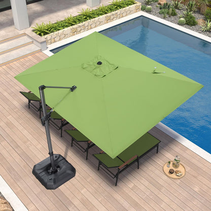 SUNGUARD UMBRELLAS Square Cantilever Patio Umbrella, 360-Degree Rotating Offset Outdoor Umbrella with Aluminum Frame, Crank Lift, Manual Tilt, Cross Base Included, Beige