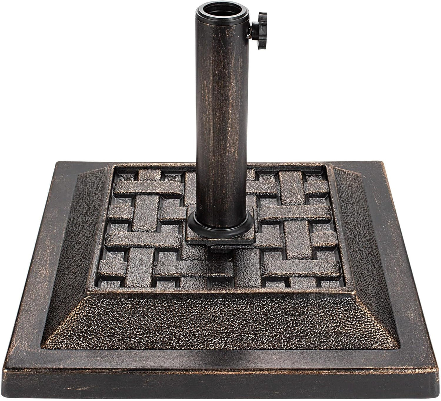 SUNGUARD UMBRELLAS Round Patio Umbrella Base, Bronze Resin Concrete Outdoor Market Umbrella Stand with Adjustable Pole Reducers, Tension Screw, Fits Up to 1.9 in Poles, for 7 ft to 11 ft Patio Umbrellas