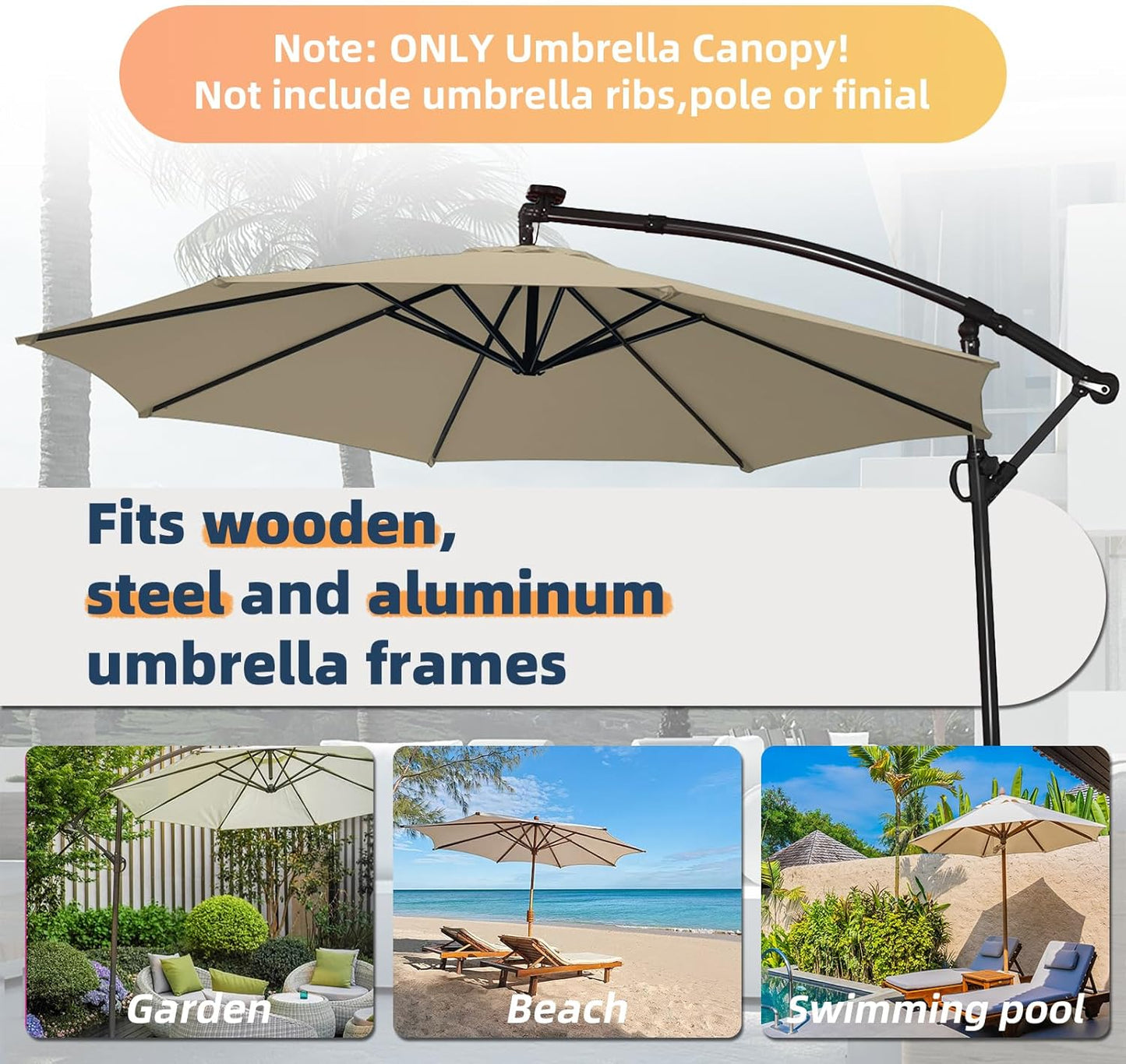 SUNGUARD UMBRELLAS 10 ft Patio Umbrella Replacement Canopy, 8-Rib Outdoor Umbrella Fabric Cover for Hanging Offset, Cantilever, and Market Umbrellas, 300D Polyester, Canopy Only