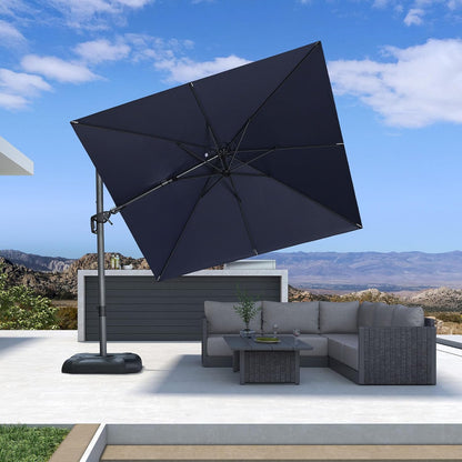 SUNGUARD UMBRELLAS Square Cantilever Patio Umbrella, 360-Degree Rotating Offset Outdoor Umbrella with Aluminum Frame, Crank Lift, Manual Tilt, Cross Base Included, Beige
