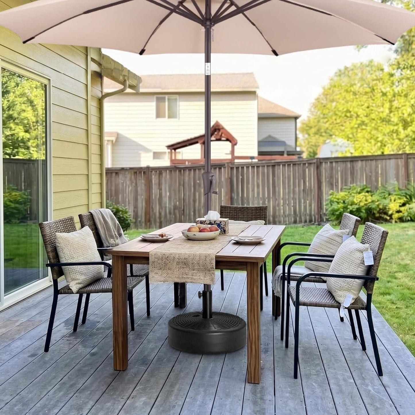 SUNGUARD UMBRELLAS Round Fillable Patio Umbrella Base, Water or Sand Fillable Outdoor Umbrella Stand, Adjustable Pole Holder Fits 1.5 in to 1.9 in Poles, Black, for 6 ft to 10 ft Patio Umbrellas