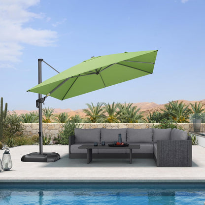 SUNGUARD UMBRELLAS Square Cantilever Patio Umbrella, 360-Degree Rotating Offset Outdoor Umbrella with Aluminum Frame, Crank Lift, Manual Tilt, Cross Base Included, Beige