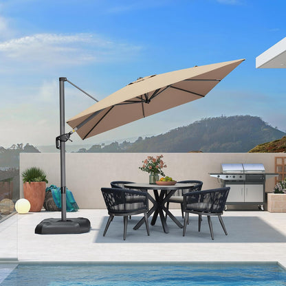 SUNGUARD UMBRELLAS Square Cantilever Patio Umbrella, 360-Degree Rotating Offset Outdoor Umbrella with Aluminum Frame, Crank Lift, Manual Tilt, Cross Base Included, Beige