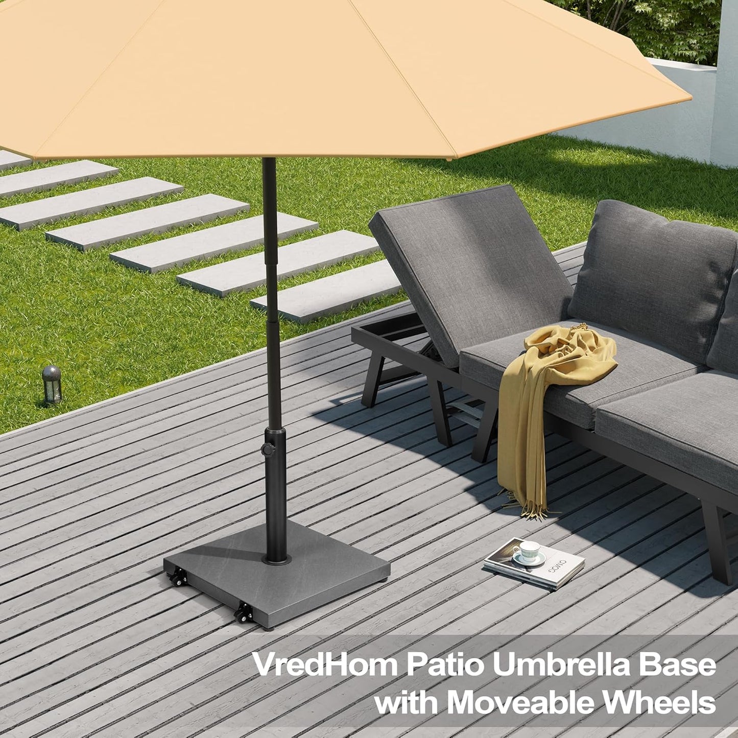 SUNGUARD UMBRELLAS 43 lb Square Patio Umbrella Base with Wheels, Pre-Filled Concrete Outdoor Market Umbrella Stand, Powder-Coated Steel, Gray, Fits 1.37 in, 1.5 in, and 1.9 in Poles