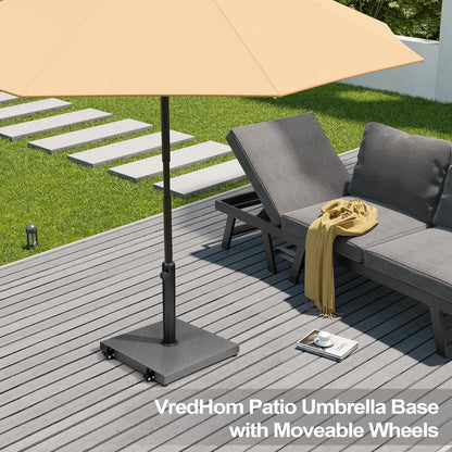 SUNGUARD UMBRELLAS 43 lb Square Patio Umbrella Base with Wheels, Pre-Filled Concrete Outdoor Market Umbrella Stand, Powder-Coated Steel, Gray, Fits 1.37 in, 1.5 in, and 1.9 in Poles