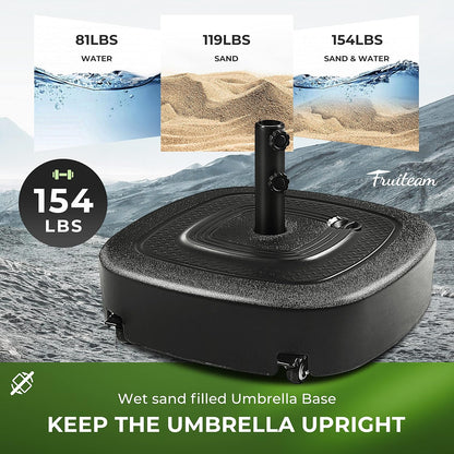 SUNGUARD UMBRELLAS 154 lb Fillable Mobile Patio Umbrella Base with 4 Wheels, Water or Sand Filled Outdoor Market Umbrella Stand with 2 Wheel Locks and 2 Knobs, Black, Fits 6 ft to 12 ft Straight-Pole Umbrellas