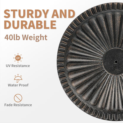 SUNGUARD UMBRELLAS Round Patio Umbrella Base, Bronze Resin Concrete Outdoor Market Umbrella Stand with Adjustable Pole Reducers, Tension Screw, Fits Up to 1.9 in Poles, for 7 ft to 11 ft Patio Umbrellas