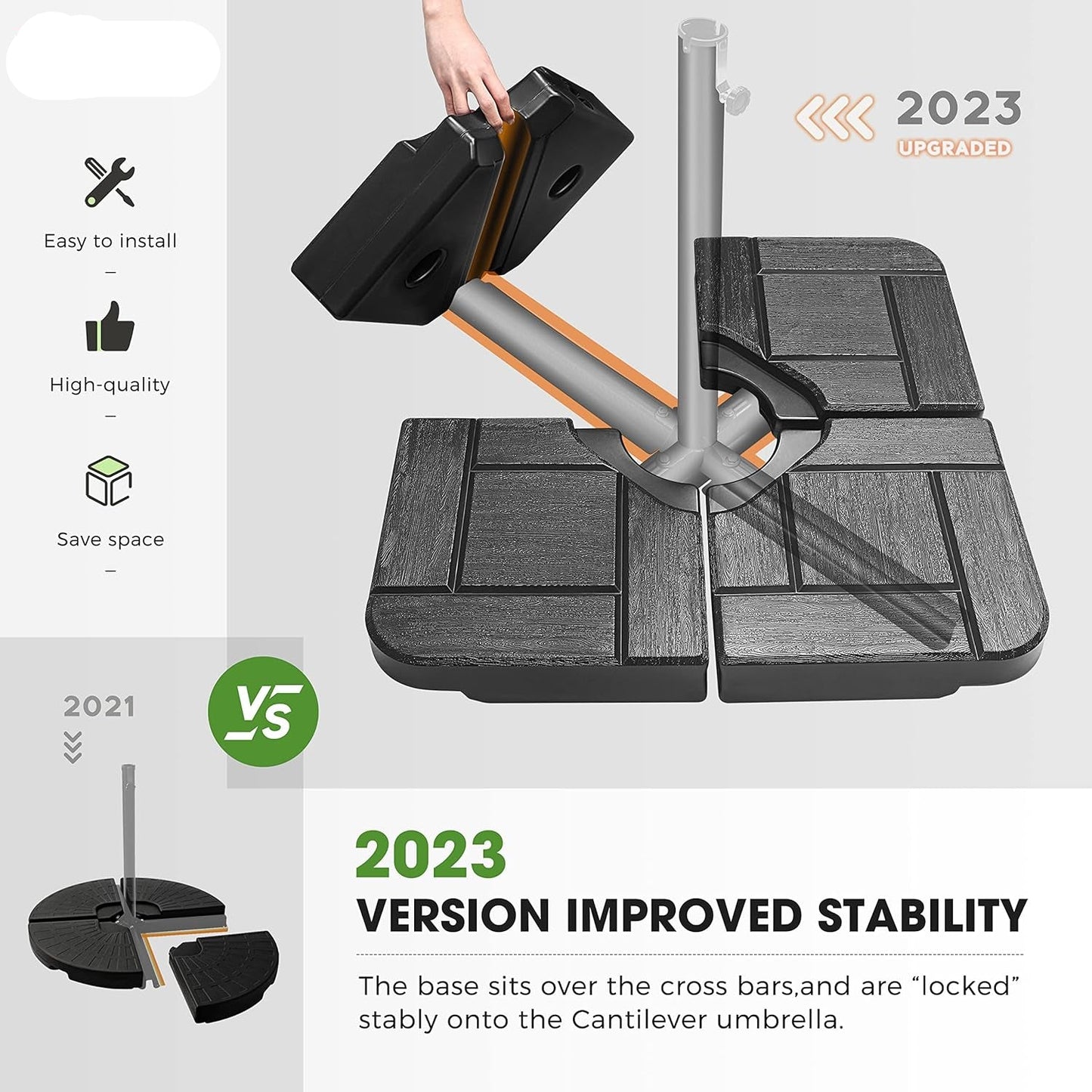SUNGUARD UMBRELLAS 4-Piece 190 lb Fillable Cantilever Umbrella Base, Heavy Duty Water or Sand Fillable Offset Patio Umbrella Weight Stand, Black, for 9 ft to 10 ft Outdoor Umbrellas