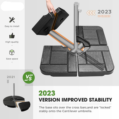SUNGUARD UMBRELLAS 4-Piece 190 lb Fillable Cantilever Umbrella Base, Heavy Duty Water or Sand Fillable Offset Patio Umbrella Weight Stand, Black, for 9 ft to 10 ft Outdoor Umbrellas