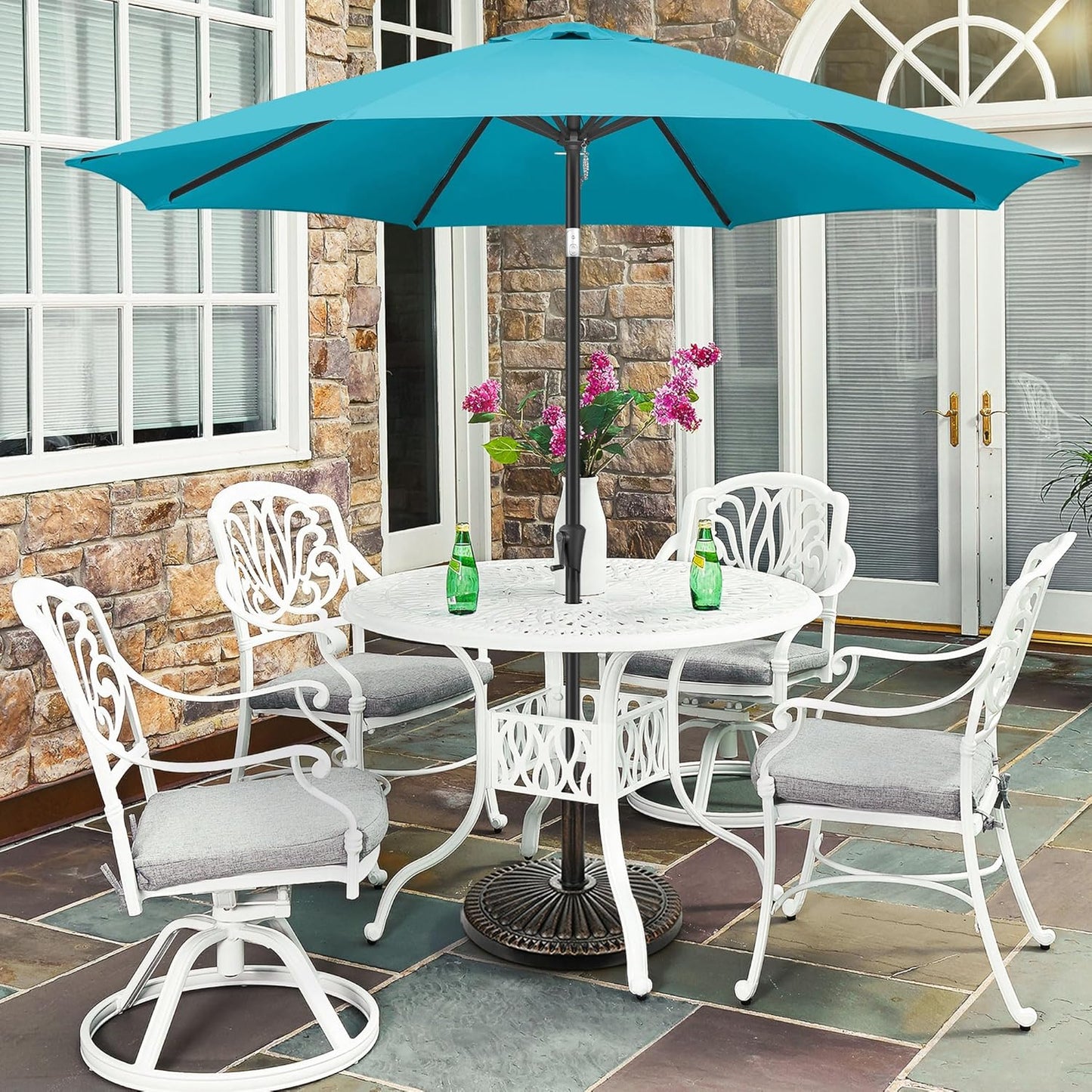 SUNGUARD UMBRELLAS Round Patio Umbrella Base, Bronze Resin Concrete Outdoor Market Umbrella Stand with Adjustable Pole Reducers, Tension Screw, Fits Up to 1.9 in Poles, for 7 ft to 11 ft Patio Umbrellas