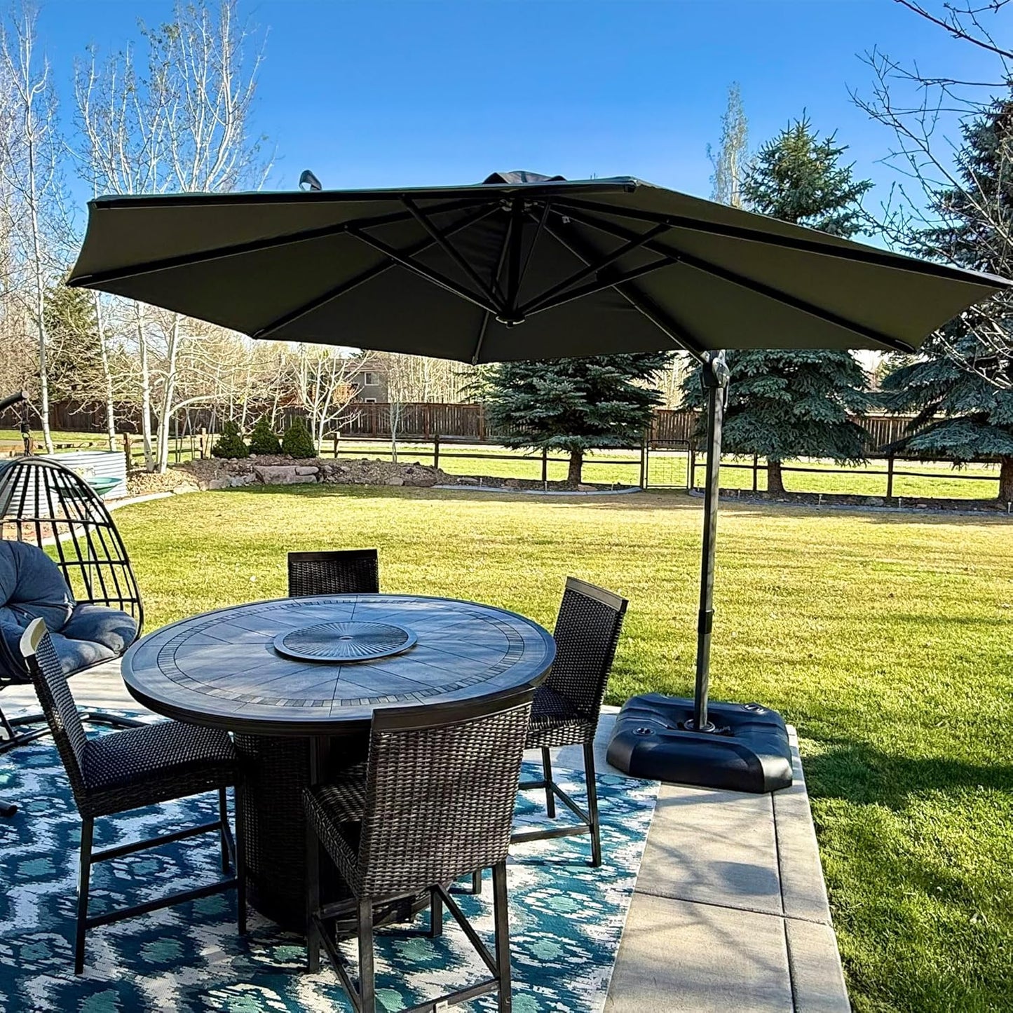 SUNGUARD UMBRELLAS Square Cantilever Patio Umbrella, 360-Degree Rotating Offset Outdoor Umbrella with Aluminum Frame, Crank Lift, Manual Tilt, Cross Base Included, Beige