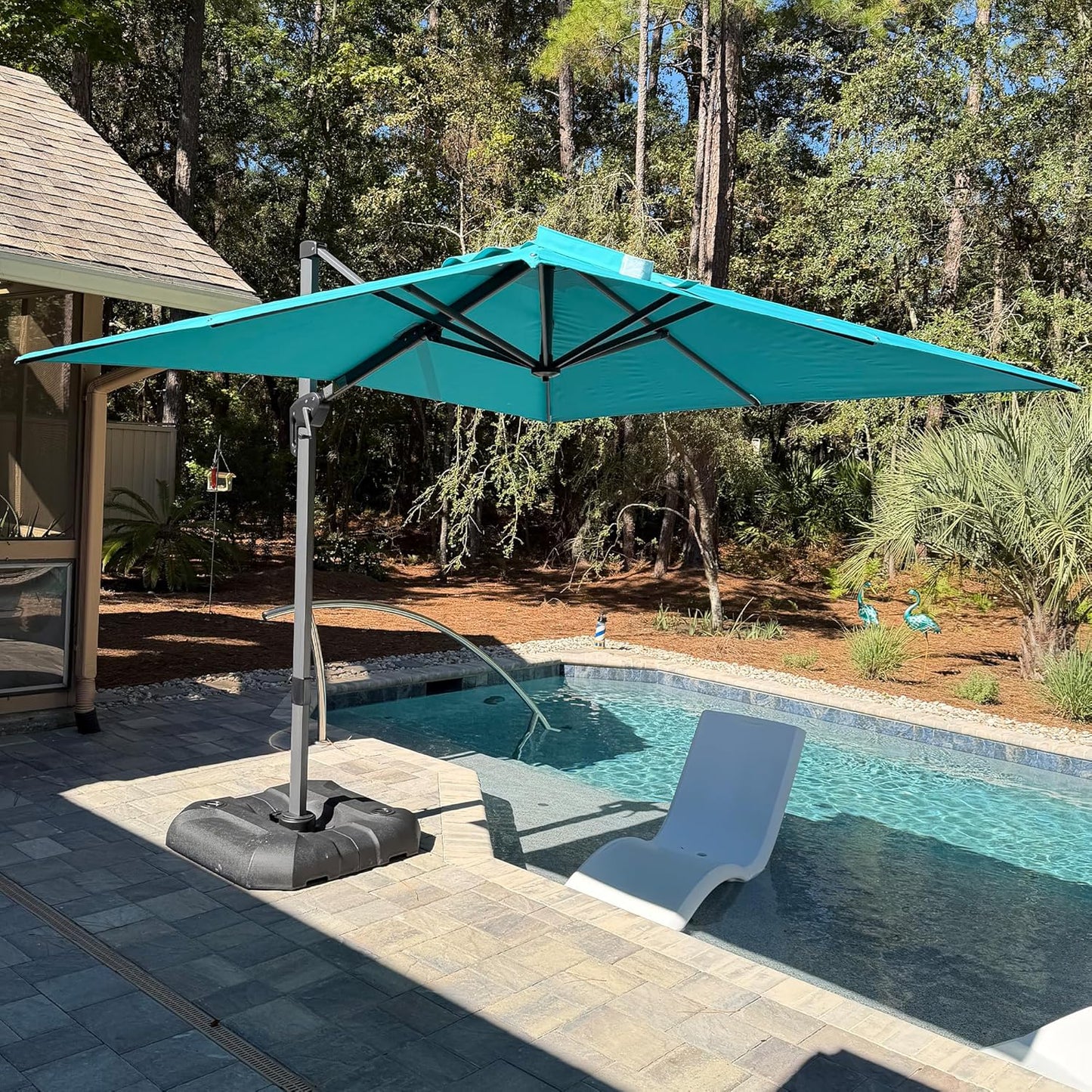 SUNGUARD UMBRELLAS Square Cantilever Patio Umbrella, 360-Degree Rotating Offset Outdoor Umbrella with Aluminum Frame, Crank Lift, Manual Tilt, Cross Base Included, Beige