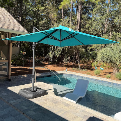 SUNGUARD UMBRELLAS Square Cantilever Patio Umbrella, 360-Degree Rotating Offset Outdoor Umbrella with Aluminum Frame, Crank Lift, Manual Tilt, Cross Base Included, Beige